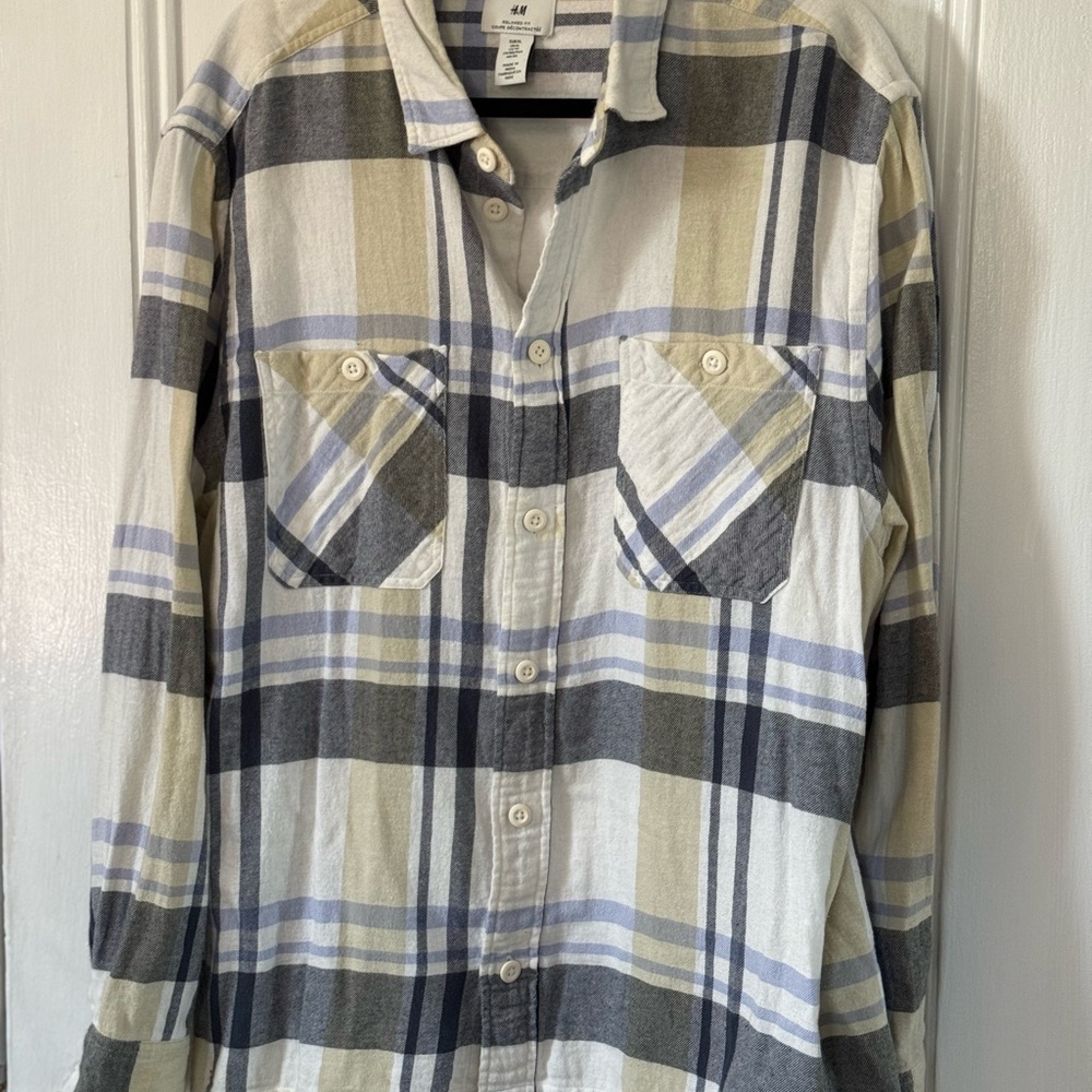 H&M Casual Plaid Shirt in Gray, Cream, and Tan
